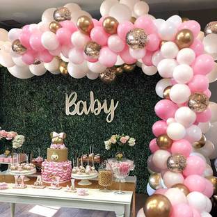 Bash N Splash Solid White Pink Balloon Garland Party Decoration Pack With Golden. Balloon