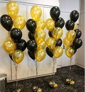 KR Solid Solid Golden and Black Metallic Latex Balloons Pack-100 Pcs for Kids Girls Boys Women Birthday, Baby Shower, Princess, 1st, 2nd Years Decorations Ballons Supplies Combo Kit Exclusive Packet Balloon (Multicolor, Pack of 100) Balloon (Black, Gold, Pack of 100) Balloon