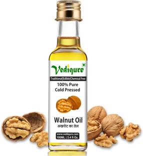 vediqure Walnut Oil | 100% Pure Natural Cold Pressed Edible Akhrot Ka Tel | 100ml Walnut Oil Glass Bottle