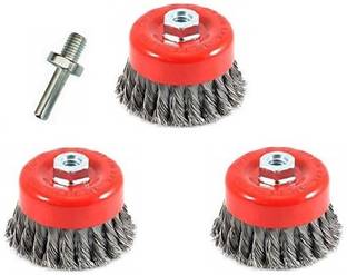 FIXKIT Twisted Wire Wheel Cup Brush (Pack Of 3) for Removing Rust, Paint wire wheel cup brush With Drill Machine Connector Wheel Brush
