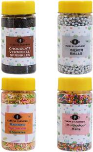 Farm & Farmers Silver Balls,Rainbow Sprinkles/Vermicelli,Chocolate Vermicelli Sprinkles,Multicolored Balls for Cake Decoration- Pack of 4 (80 GM Each) Sprinkles