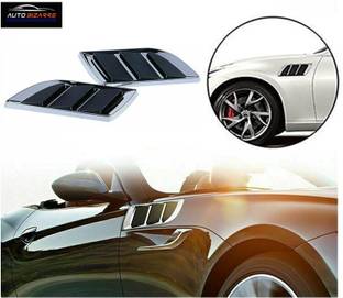 AutoBizarre Car Styling Decorative Side Vents Air Flow Duct Stickers with Chrome - Set of 2 - Compatible with All Cars Side Scoop