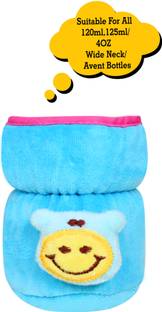 The Little Lookers Bottle Cover for Philips Avent/Wide Neck Feeders Soft Plush Stretchable Baby Feeding Bottle Cover with Easy to Hold Strap (Blue, Wide Neck 125ml/4OZ)