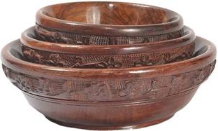 लिकआर्ट Wooden Elegant Carving Design Decorative Bowl | Serving Bowl | Multipurpose Bowl | Dry Fruit Bowl | Cereal Bowl | Dessert Bowl | Kitchen Bowl | Salad Bowl | Dining Bowl | Soup Bowl | Serving Set (3 Bowl) लकड़ी का डेसेर्ट बाउल
