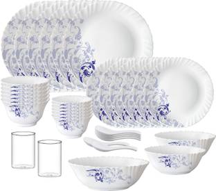 BOROSIL by Larah Pack of 35 Opalware SBE 35 pcs dinner set{{Dinner plate 10"(6 pcs) || Quarter plate 7.5"(6 pcs) || Rice Bowl 8.5" 1.2 Ltr (1 Pc) || Veg bowl 4.3"(6 Pcs) || Small Veg Bowl 3.9"(6 pcs) || Serving Bowl 7"(2 pcs) || Spoon (6 pcs) || Juice Glass 120ml (2 Pcs)}} Dinner Set