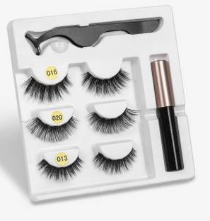 Vinayakart False Magnetic Eyelashes Artificial Hair 3 pair False Magnetic Eyelashes Free Size Eyeliner Fluid , Special Tool Black
