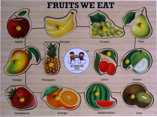 Enjunior Box Wooden Fruits Puzzle Games and Learning Educational Board for Kids, Wooden Puzzle for creative kids with knob, (12 Pieces)