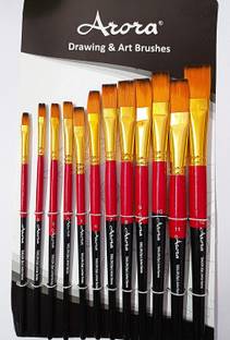 ARORA Flat Tip Artist Paint Brush Set 12 Pieces