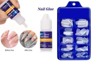 FEGURO Artificial Gold Finger Empress Curve Tips Fake Nails with Glue Bottles (White) - Pack of 50 WHITE