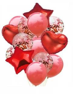 सोई सॉलिड Red Confetti Balloons with Metallic and Foil Balloons Kit गुब्बारा