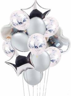 SOI Solid Silver Confetti Balloons Bouquet with Metallic and Foil Balloons Kit Balloon