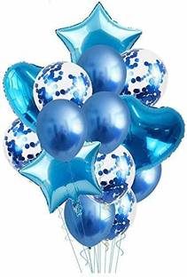 SOI Solid Blue Confetti Balloons Bouquet with Metallic and Foil Balloons Kit Balloon