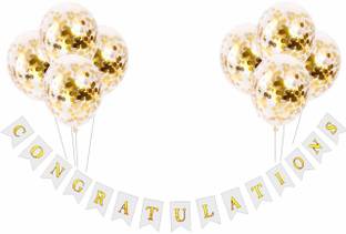 GrandShop 50941 Congratulations Bunting Flag Banner with Pre Filled Golden Confetti Balloons
