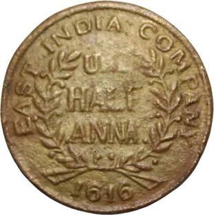 Prideindia HALF ANNA (1616) BACKSIDE GURU NANAK DEV JI EAST INDIA COMPANY INDIA RARE COIN Medieval Coin Collection