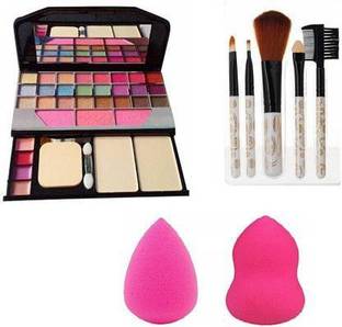 Glemmi Combo of Makeup Kit Eyeshadow with 5 Pcs Makeup Brush and 2 Pcs Blender Puff