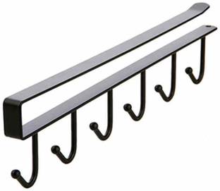 Nulomi 6 Hook Hanger Under Shelf Coffee Mug Cup Holder Rack Organizer Stand for Kitchen Counter, Cabinet, Table with 6 Hooks Door Hanger