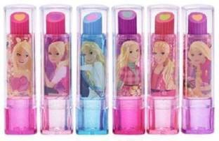 Netigems Girl's Cartoon Lipstick Style Eraser Eraser (Set of 6, Multicolor) Non-Toxic Eraser