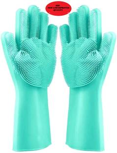 RBS Cleaning Rubber Gloves Reusable Stretchable Hand Gloves for Washing Cleaning Kit Sponge Mop