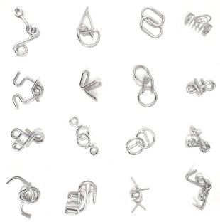 RVM Toys 16 in 1 Metal Puzzles Brain Teaser Challenge Set IQ Busters Intellectual Toy for Kids and Adult Design 2