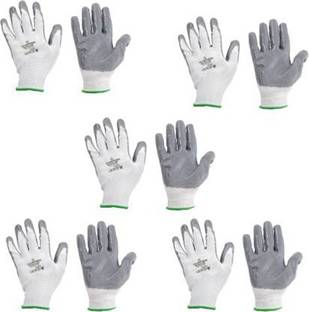 Techtion Nitrilon Multipro White-Grey Half-Dip Coating Safety Gloves Pack of 5 Pairs M Nitrile  Safety Gloves