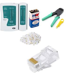 Sadow Combo of 25 Pieces RJ45 LAN Plug, RJ45 lan Tester and Crimping Tool 3 in 1 Combo Set Cordless Crimper