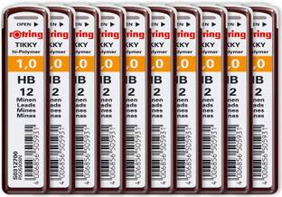 rotring Tikky | 1.0mm | HB | Hi-Polymer Leads for Mechanical Pencils | Pack of 10 | Each Pack Contains 12 Leads Lead Pointer