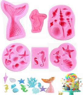 RetLeen Silicone Fondant Cake Decoration Chocolate Baking Moulds / Sea Theme Shell Mermaid Tail, Starfish, Conch / Sea Ocean Creatures 3D Chocolate,Fondant Soap, Resin Mould Silicone Fondant & Gum paste Mould 25