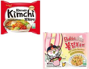 Samyang Hot Chiken Flavour Cream Carbo & Kimchi Instant Noodles (Pack Of 2) Instant Noodles Non-vegetarian
