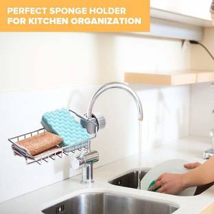 Uratech Practical Home Kitchen Faucet Shelf Snapon Faucet Rack Drain Rack 4 Soap,Sponges