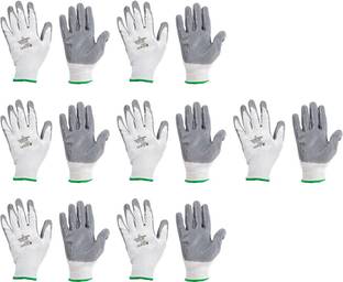 Techtion Nitrilon Multipro White-Grey Half-Dip Coating Safety Gloves Pack of 7 Pairs L Nitrile  Safety Gloves