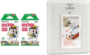 FUJIFILM Instax Mini 10x2 Sheets Instant Film with Instax Time Photo Ice White Album 64 Sheets Film Ro...