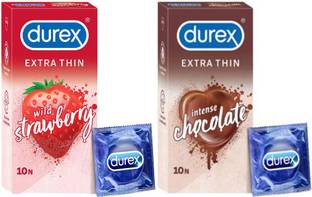 DUREX Extra Thin Wild Strawberry & Intense Chocolate Condoms (10 N) Pack of 2 Condom