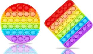 TITIRANGI Combo of 2(Square and Round Shape) Pop It Fidget Toys Silicon Stress Refief Toy for Girls Boys Kids Push Pop Bubble Fidget Gift Toy for Children Indoor Outdoor Game multicolor.