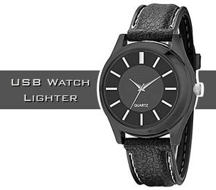 Explorer |Analogue Display Quartz Movement Design USB Watch Lighter | No Gas | No Smell |Beautiful Gifting Purpose For Cigarette Lovers | Jet Black Color | Quartz Design Watch lighter ™ Exquisite USB Rechargeable Watch Lighter | Quartz Dial Movement Wrist Watches Windproof Flameless Cigarette Lighter Cigarette Lighter, USB Cable