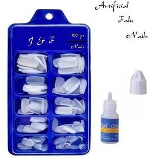 J & F Empress Curve 100 Artificial Nails With Glue White