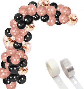 Bash N Splash Solid Rose gold & Black Balloon Garland Party Decoration Pack With confetti balloon with Arch Strip & Glue Dots(Pack of 112) Balloon
