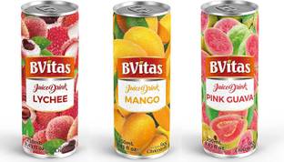BVitas Combo Pack of Mango Juice Drink | Lychee Juice Drink | Pink Guava Juice Drink | 250ml Each | Pack of 6| 2 units of Each Item