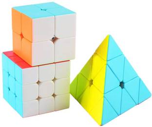 Authfort Stickerless Magic Puzzle Set of 2x2x2 3x3x3 Pyramid Frosted Puzzle