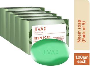 JIVA AYURVEDA Neem Soap - Removes Excessive Oil & Helps with Acne - 100 g Each - Pack of 5