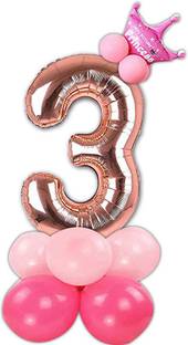 Shopperskart Solid  Rose Gold Toy Foil Balloon with crown & balloons for 3rd Birthday Decoration Items for Girls Balloon