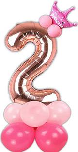Shopperskart Solid  Rose Gold Toy Foil Balloon with crown & balloons for 2nd Birthday Decoration Items for Girls Balloon