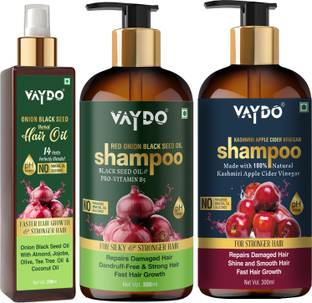 vaydo Red Onion Black Seed Oil Ultimate Hair Care Kit And With Kashmiri Apple cider vinegar For Hair Growth & Hair Fall Control, Stronger Hair, Moisturizes Hair, Promotes Hair Growth, Makes Your Hair Shiny - No Sulphate, No Parabens