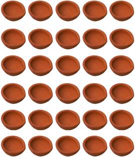 HndB Clay Diya Deepak Clay Mitti Diya oil Lamp For Diwali Festival Hindu Pooja Article With Cotton Wick Batti - 30 Earthenware (Pack of 30) Table Diya Set
