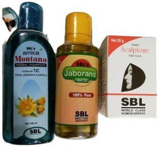 SBL COMBO OF ARNICA SHAPOO 100ML, JABORANDI HAIR OIL 100ML AND Scalptone hair care tablate 25