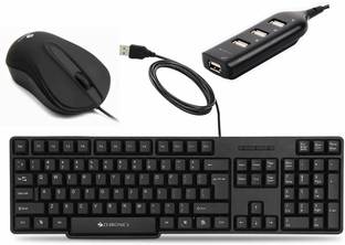 ZEBRONICS Zeb-K20 Keyboard, ZEB-WING Wired Optical Mouse and ZEB-90HB USB Hub Combo Set