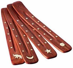 लिकआर्ट Wooden Incense Holder | Dhoopbatti Holder | Incense Burner Lobandan | Temple Decoration | Incense Stick Stand |Fragrance Stand Holder | Mandir Item | Temple Decoration | Ideal for Home & temple (Set of 4) वुडेन धूप होल्डर