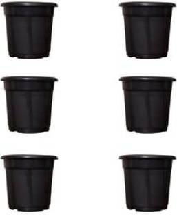 hamy 6 PIES Plastic Nursery 6 inch Black Pot Plant Container Set