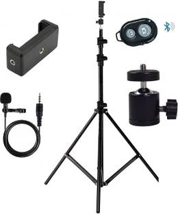 PKST 7 Feet (84 Inch) Big Tripod Heavy Quality for Mobile Phone, Camera with Holder, Mount Selfie Bluetooth Remote Controller and Collar Mic 3 Meter Long Monopod Kit, Tripod, Tripod Ball Head, Tripod Clamp, Tripod Kit