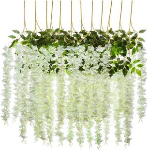 supermarche Artificial Wisteria Vine Ratta Fake Wisteria Hanging Garland Silk Long Hanging Bush White Flowers String Home Party Wedding Decor White Orchids Artificial Flower