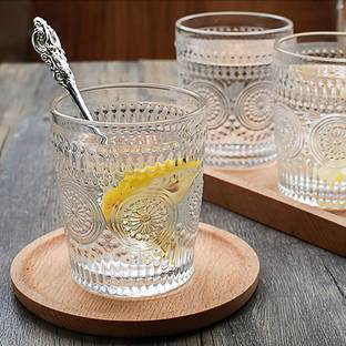 VLSYS (Pack of 4) royal look rajwadi style Whiskey Glasses Set of 4, 350 ML Glass Set Water/Juice Glass